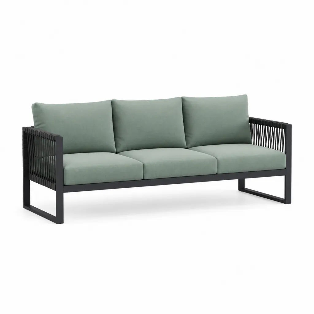 3-Sitzer Gartensofa mit Stahlrahmen und Polyesterkissen rechteckig Salbeigrun Schwarz 200 x 75 x 70 cm