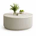 Runder Couchtisch  80 cm aus MDF mit Marmoroptik in Cremeweiss 35 cm hoch