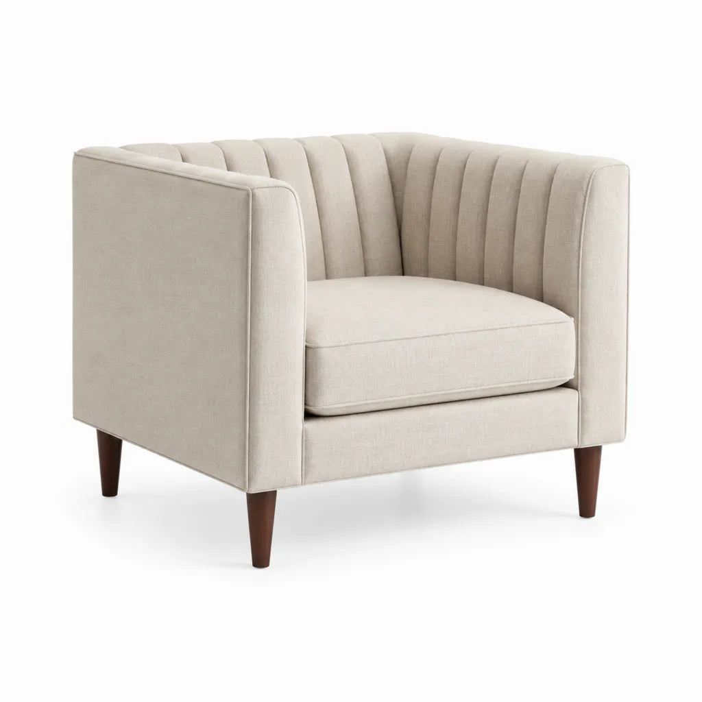 Polstersessel mit Polyesterbezug Massivholzbeinen quadratischer Form Beige Nussbraun 82 x 78 x 75 cm