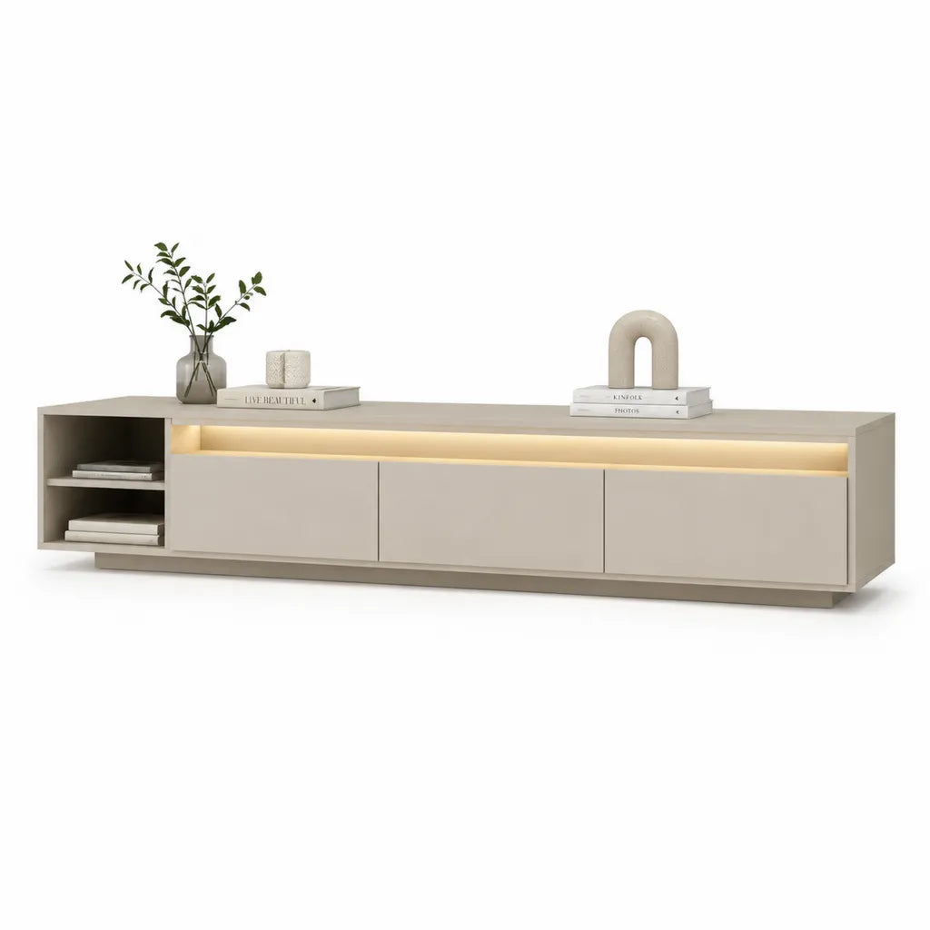 TV-Lowboard mit LED-Beleuchtung 200 x 40 x 50 cm Spanplatte rechteckig Beige
