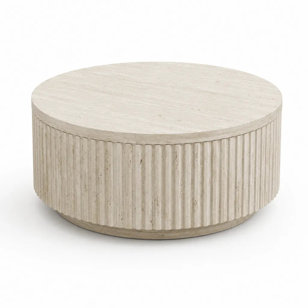 Couchtisch aus Travertin rund  80 cm Hohe 35 cm Creme