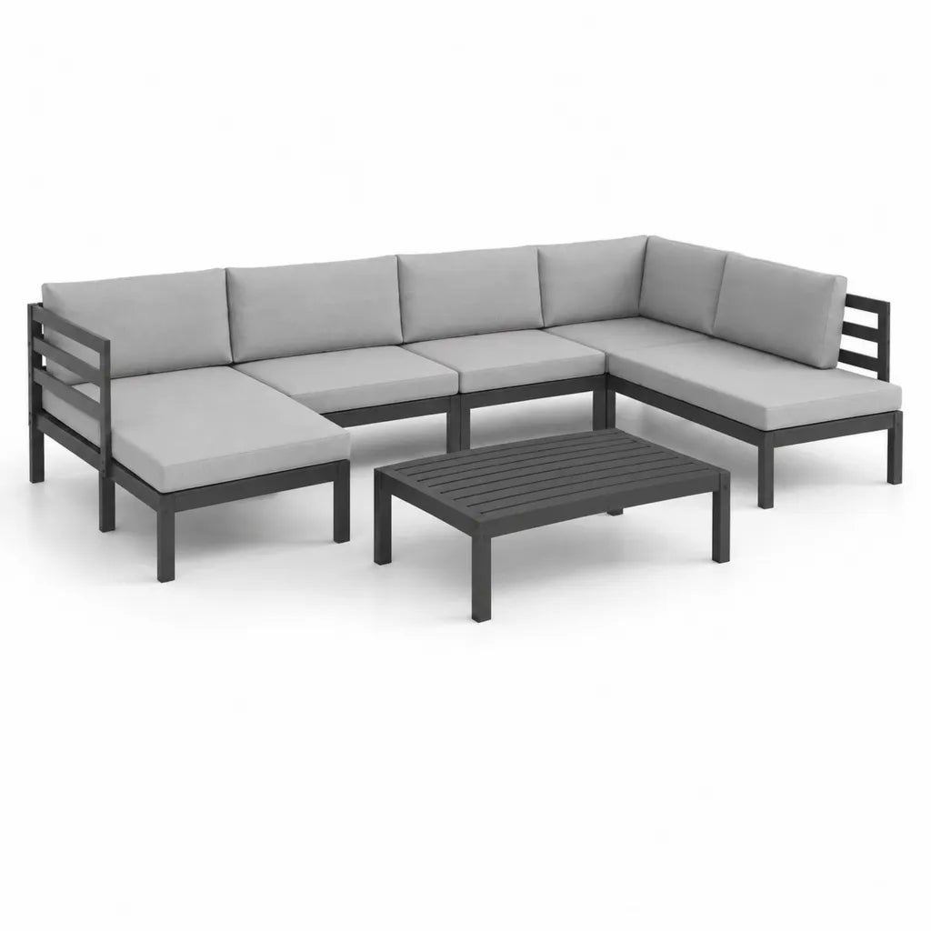 Gartensofa Lounge Set 5-teilig Stahl Polyester L-Form Schwarz Grau 245 x 175 x 63 cm