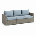 3-Sitzer Gartensofa Polyrattan mit Polyesterkissen rechteckig Grau Hellblau 210 x 75 x 70 cm