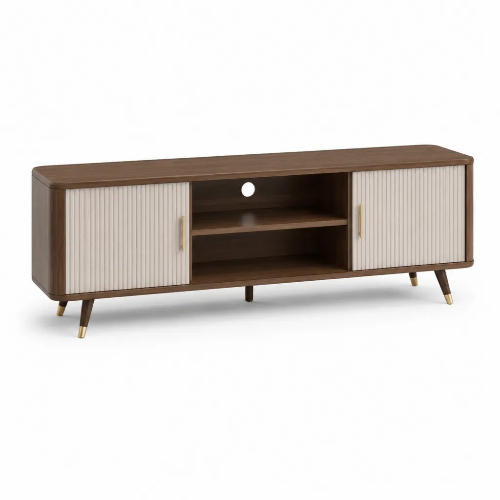 TV-Lowboard 160 x 40 x 60 cm aus MDF mit Walnussdekor rechteckig Walnuss Creme