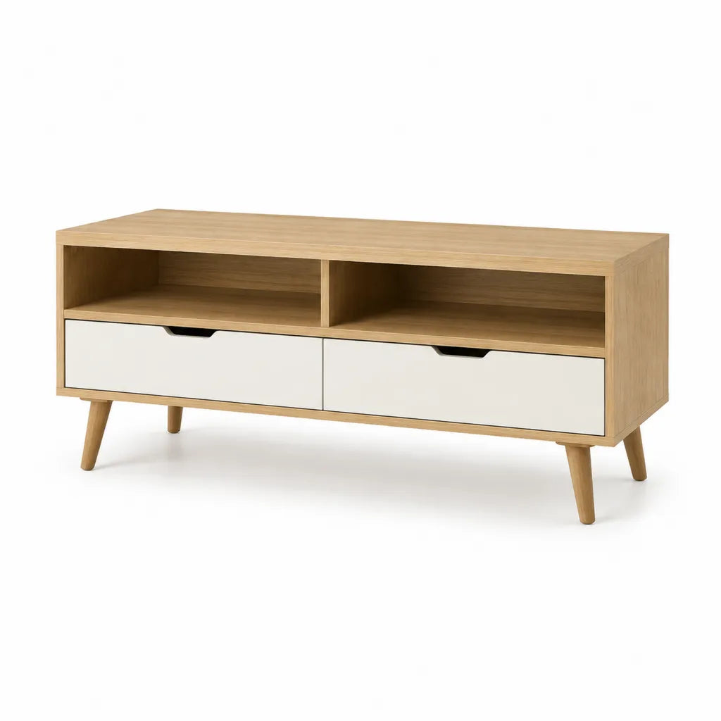 TV Lowboard 120 x 40 x 50 cm MDF mit Eichenfurnier rechteckig Natur Weiss