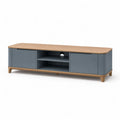 TV Lowboard mit 2 Turen und offenen Fachern MDF und Eichenfurnier Rechteckig Grau Natur 180 x 40 x 55 cm
