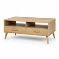 Couchtisch mit 2 Schubladen und offenen Fachern 120 x 60 x 45 cm Holzwerkstoff Eichenoptik rechteckig Natur