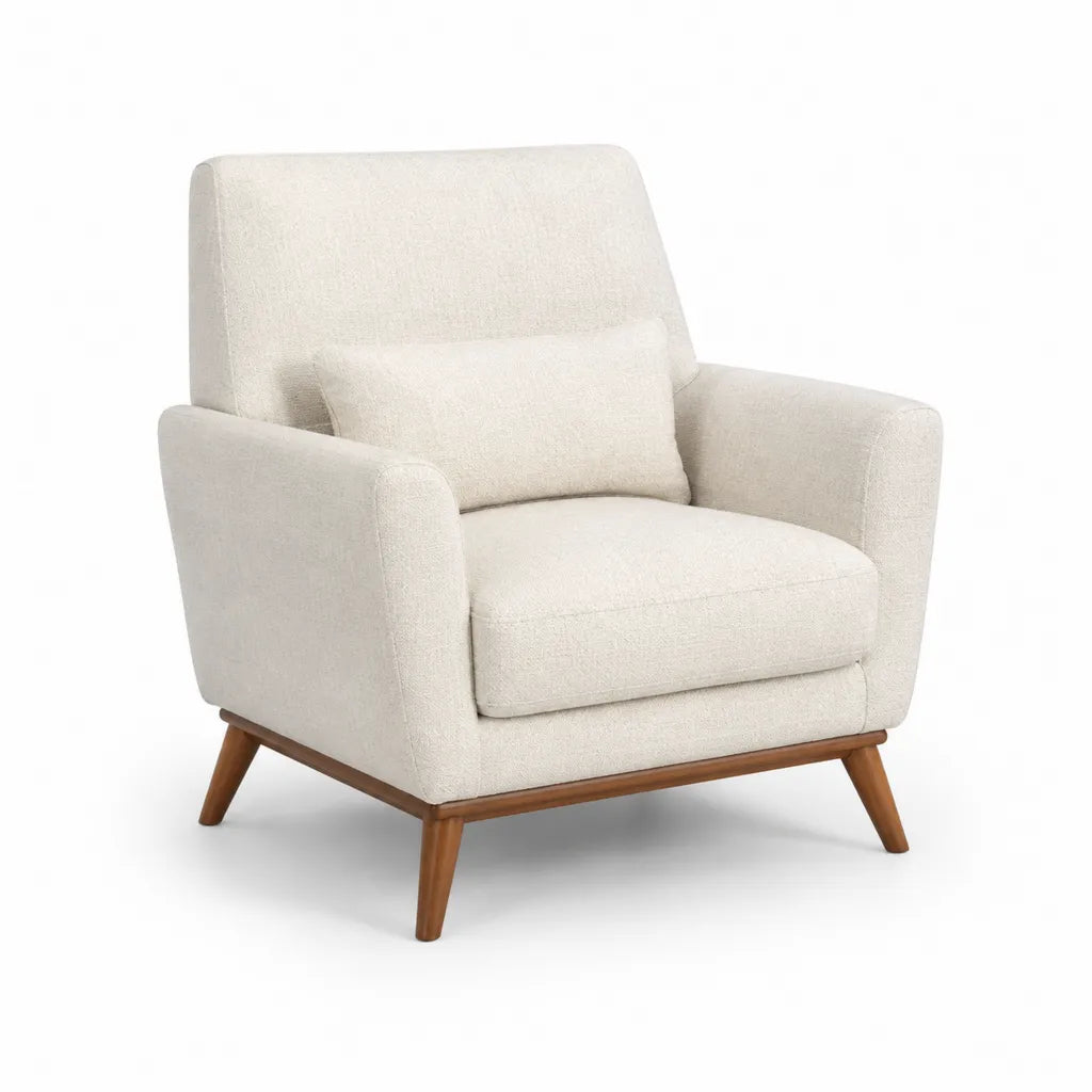 Polstersessel mit Kissen aus Polyester auf Massivholzgestell Cremeweiss 82 x 85 x 95 cm