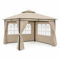 Pavillon 3 x 3 x 2.65 m mit Seitenteilen Polyester Stahl quadratisch Beige Dunkelgrau