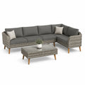 Gartensofa Ecklounge 4-Sitzer mit Couchtisch aus PE-Rattan Grau 252 x 195 cm