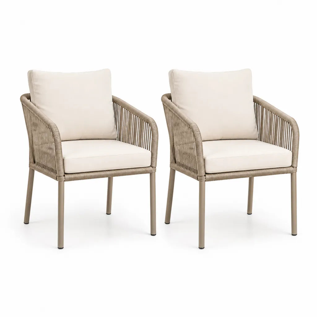 2er Set Gartenstuhle mit Armlehnen 60 x 65 x 82 cm Stahl PE-Geflecht Taupe Creme