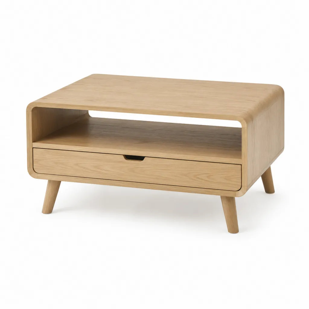 Couchtisch mit Schublade und Ablagefach 100 x 50 x 45 cm MDF mit Eichenfurnier rechteckig Natur