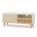 TV-Lowboard 140 x 40 x 65 cm aus MDF und Spanplatte rechteckig in Creme Eiche