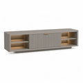 TV-Lowboard 200 x 40 x 50 cm aus MDF mit geriffelter Schiebetur in Taupe