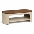 Couchtisch mit Ablagefach 100 x 50 x 45 cm MDF Walnussoptik Creme oval