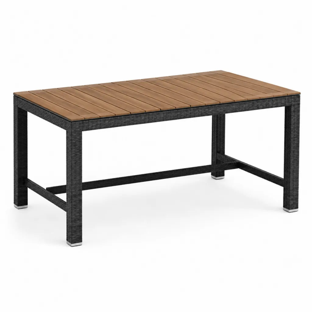 Gartentisch rechteckig 190 x 90 x 75 cm mit Akazien-Massivholzplatte und PE-Polyrattan Schwarz Naturbraun