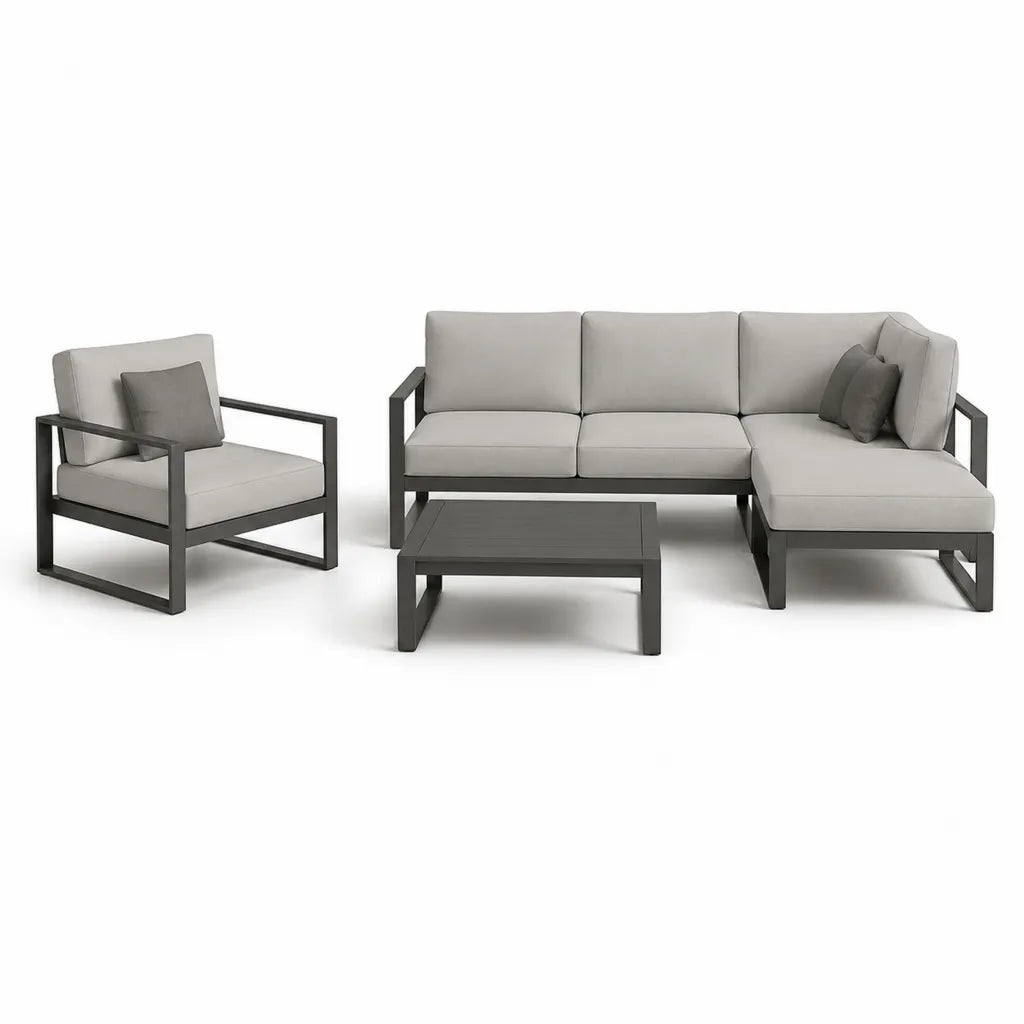 Gartenlounge Set mit Ecksofa Sessel und Couchtisch Aluminium Hellgrau Anthrazit 217 x 145 x 65 cm