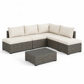 5-teiliges Polyrattan Gartenlounge Set Ecksofa mit Couchtisch 210 x 140 x 63 cm Grau Cremeweiss