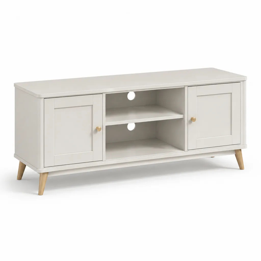 TV Lowboard mit 2 Turen und 2 offenen Fachern aus MDF rechteckig Weiss Natur 120 x 40 x 60 cm