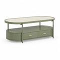Couchtisch mit Stauraum 120 x 60 x 55 cm MDF oval Grun Creme
