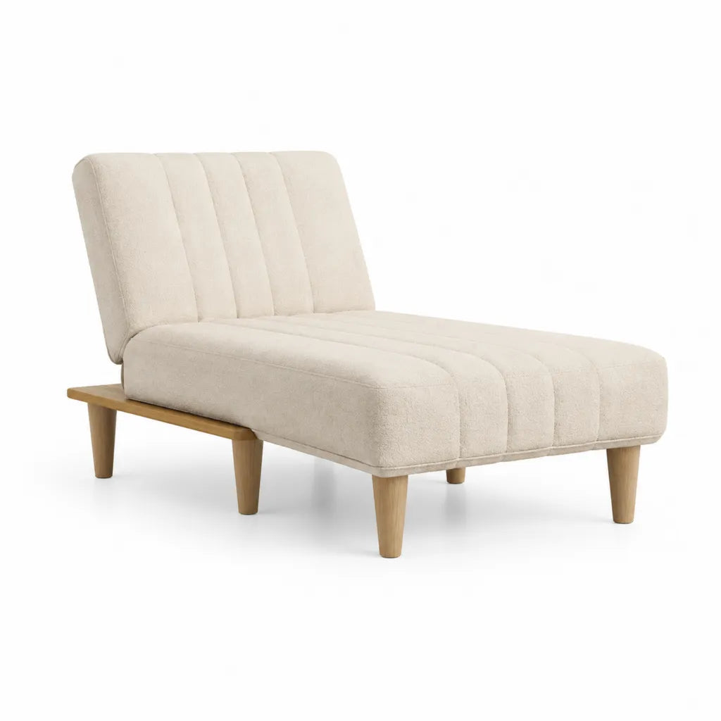 Polstersessel ohne Armlehnen aus Polyester mit Massivholzgestell in Cremeweiss 120 x 75 x 82 cm