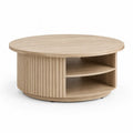 Runder Couchtisch mit Stauraum 80 x 40 cm MDF mit Eichenholzdekor Hellbraun