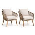 2er Set Gartenstuhle mit Armlehnen 65 x 65 x 80 cm aus Akazienholz und PE-Rundgeflecht in Natur Beige