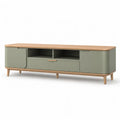 TV-Lowboard 180 x 40 x 55 cm MDF und Gummibaum-Massivholz abgerundet Salbeigrun Natur