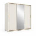 Schwebeturenschrank Kleiderschrank mit Spiegel 200 x 60 x 220 cm Spanplatte rechteckig cremeweiss gold