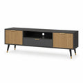 TV-Lowboard Fernsehtisch 160 x 40 x 55 cm MDF rechteckig Schwarz Natur Goldfarben