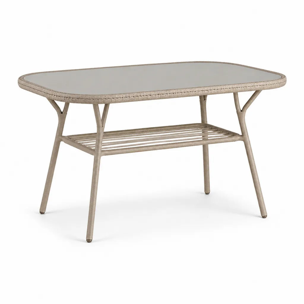 Gartentisch rechteckig 120 x 70 x 75 cm mit Glasplatte PE-Geflecht Beige