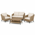 4-teiliges Gartensofa-Set mit 2 Sesseln Couchtisch und 2-Sitzer-Sofa aus PE-Rattan Akazienholz Beige Natur 120 x 72 x 78 cm