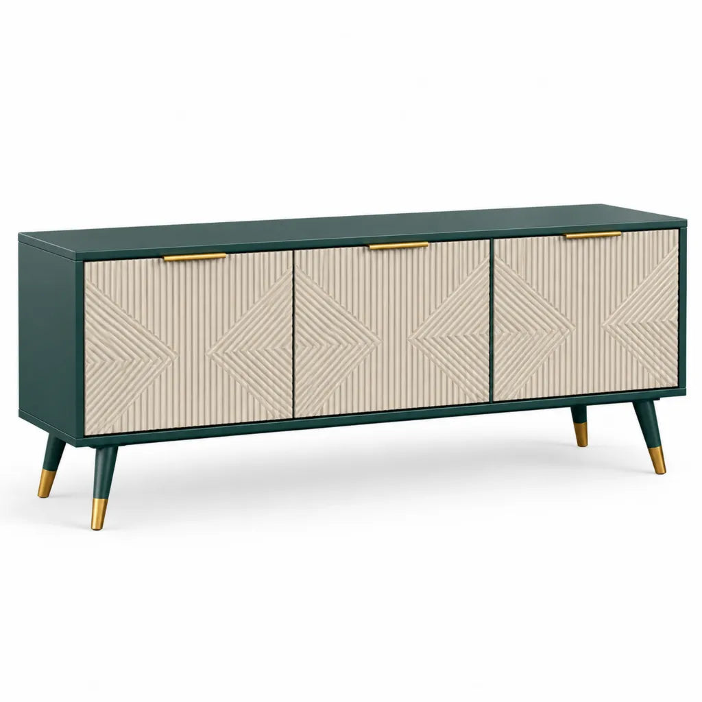 TV-Lowboard 4 Turen rechteckig MDF Dunkelgrun Beige 160 x 40 x 75 cm