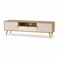 TV Lowboard 180 x 40 x 55 cm aus MDF und Spanplatte in Eiche Natur Cremeweiss mit 2 Schrankfachern