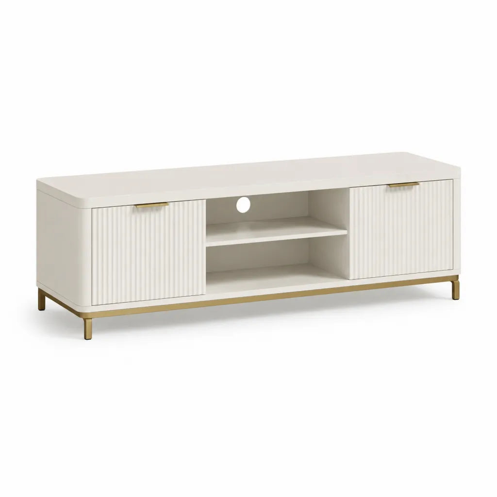 TV-Lowboard 160 x 40 x 55 cm aus MDF mit Rillenfront rechteckig Weiss Gold