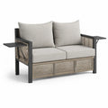 Gartensofa 2-Sitzer mit klappbaren Seitentischen 140 x 75 x 78 cm Stahl PE-Rattan Grau Anthrazit