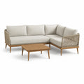 Gartenlounge Ecksofa Set 3-teilig 220 x 160 x 75 cm Akazienholz Polypropylen Seil Polyester Creme Natur